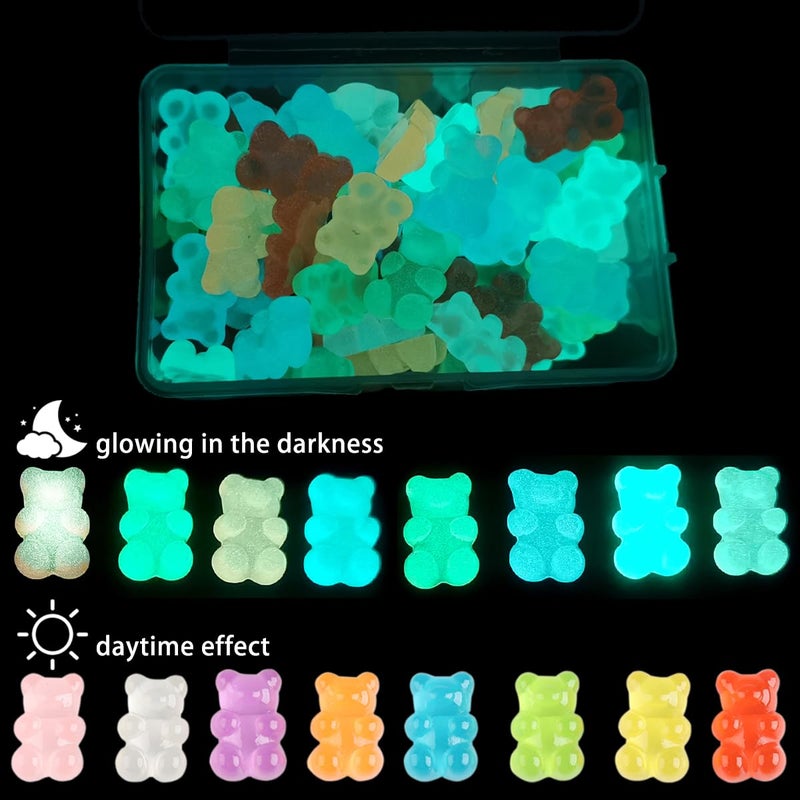 Fcozpjk Gummy Bear Nail Charms, 64PCS Flatback Resin Bear Charms, Glowing in The Dark Nail Decorations, Neon Fake Candy, Kawaii Nails Charms, Ornaments for Slime DIY Craft - Image 3